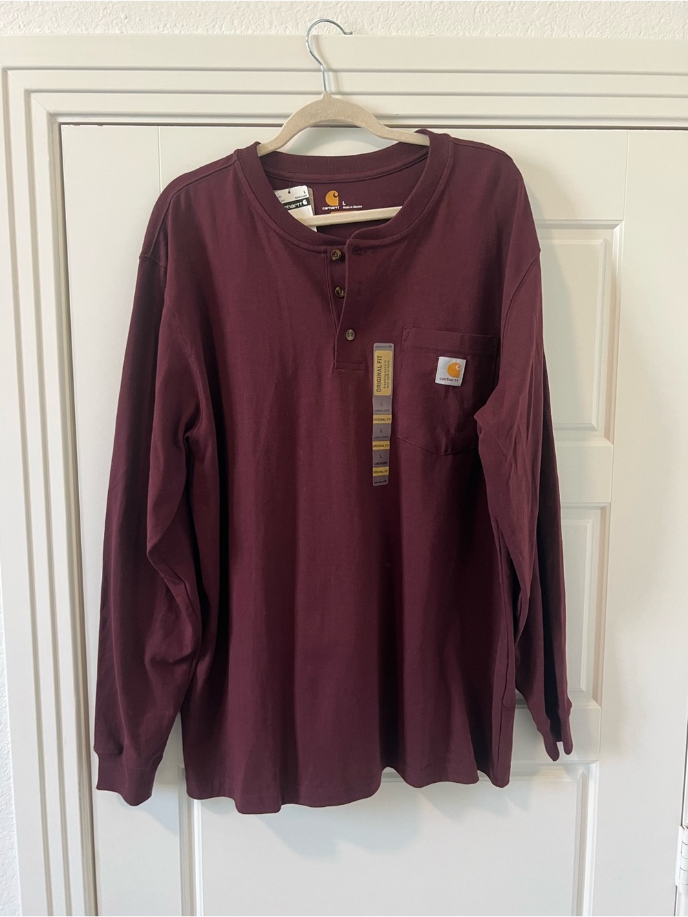 Carhartt Long-Sleeve Henley Shirt - Burgundy